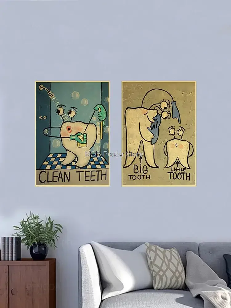 Cute Fun Teeth Graffiti Style Kraft Paper Poster Protection Daily Art Room Dental Clinic Decoration Wall Painting Painting Decal