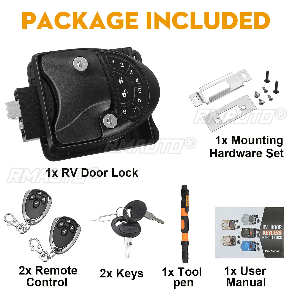 RV Keyless Entry Door Lock Waterproof Lock Latch Handle Latch With Deadbolt Remote Controller Keyless RV Accessories