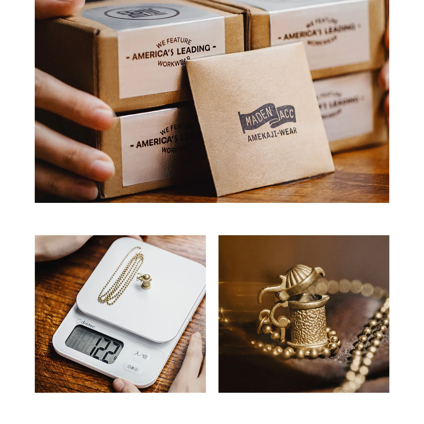 Vintage Brass Canteen Pendant Necklace with Clasp Closure