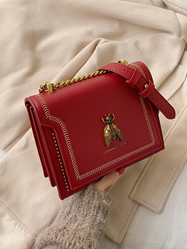 

Модная пригородная сумка через плечо с цепочкой, простая винтажная сумка на одно плечо с пчелой, маленькая квадратная сумка для женщин