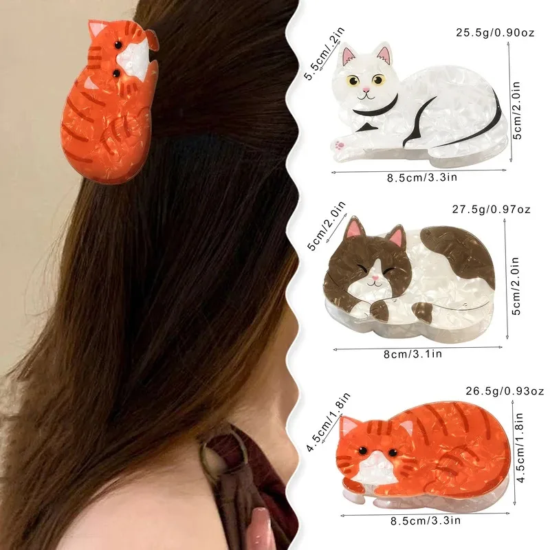 

New Cute Kitten Hair Claw Cartoon Animal Sweet Claw Clip Funny Orange Cat Hair Clip Shark Clips For Women Girls Hair Accessories