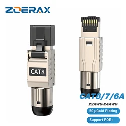 ZoeRax RJ45 Cat8 Cat7 Cat6A Connectors RJ45 Metal Tool Free Easy Termination Plug 2000MHz 40G LAN Cable 22AWG - 24AWG