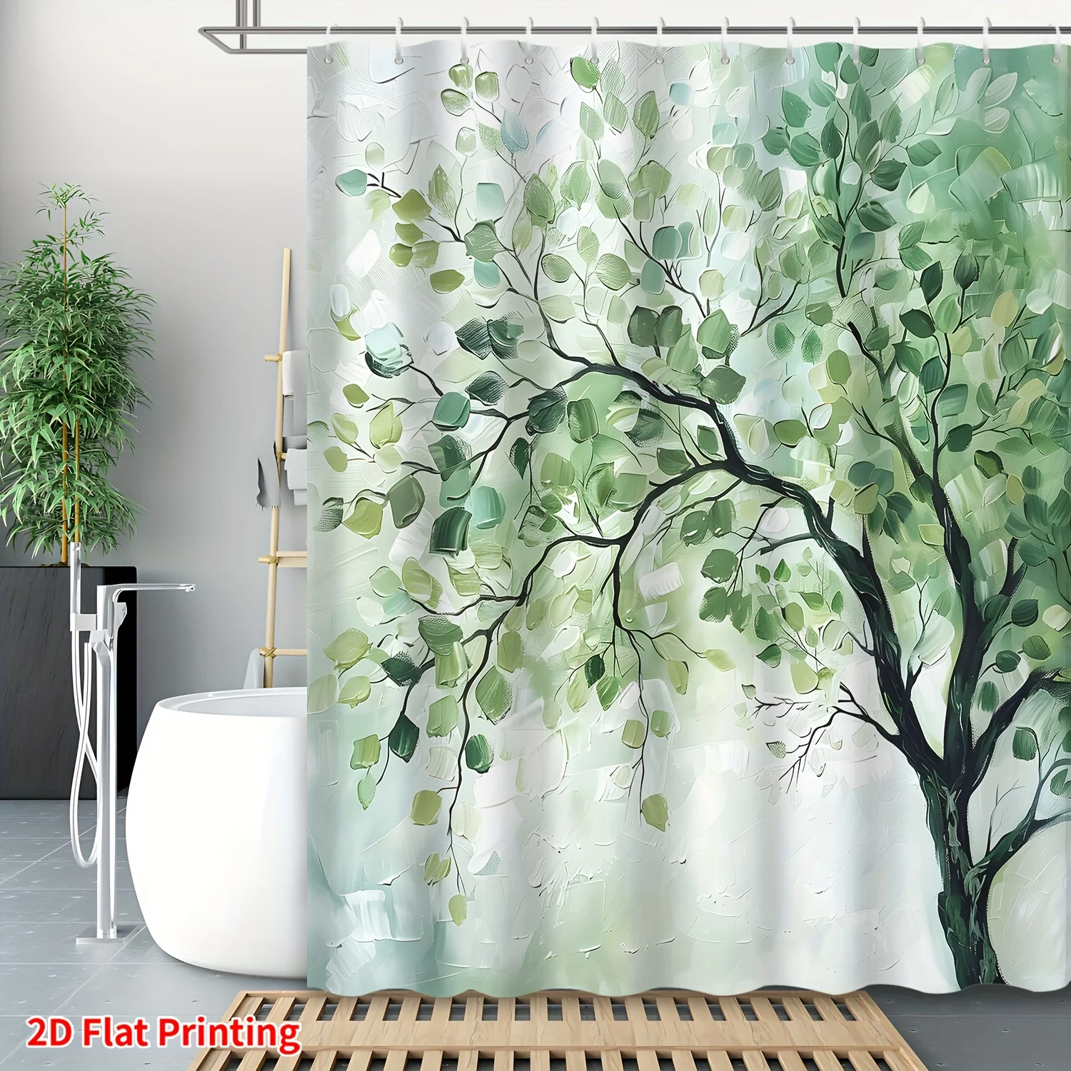 Green Tree Leaf Shower Curtain Machine Washable All Season Waterproof Privacy Protection Nature Design Modern Elevate Your Space