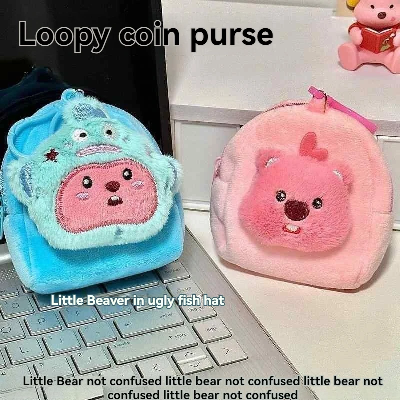 Cute Loopy Wallet MINISO Little Beaver Coin Purse Girl Heart Mini Wallet Pendant Plush Bluetooth Earphone Storage Bag Gift