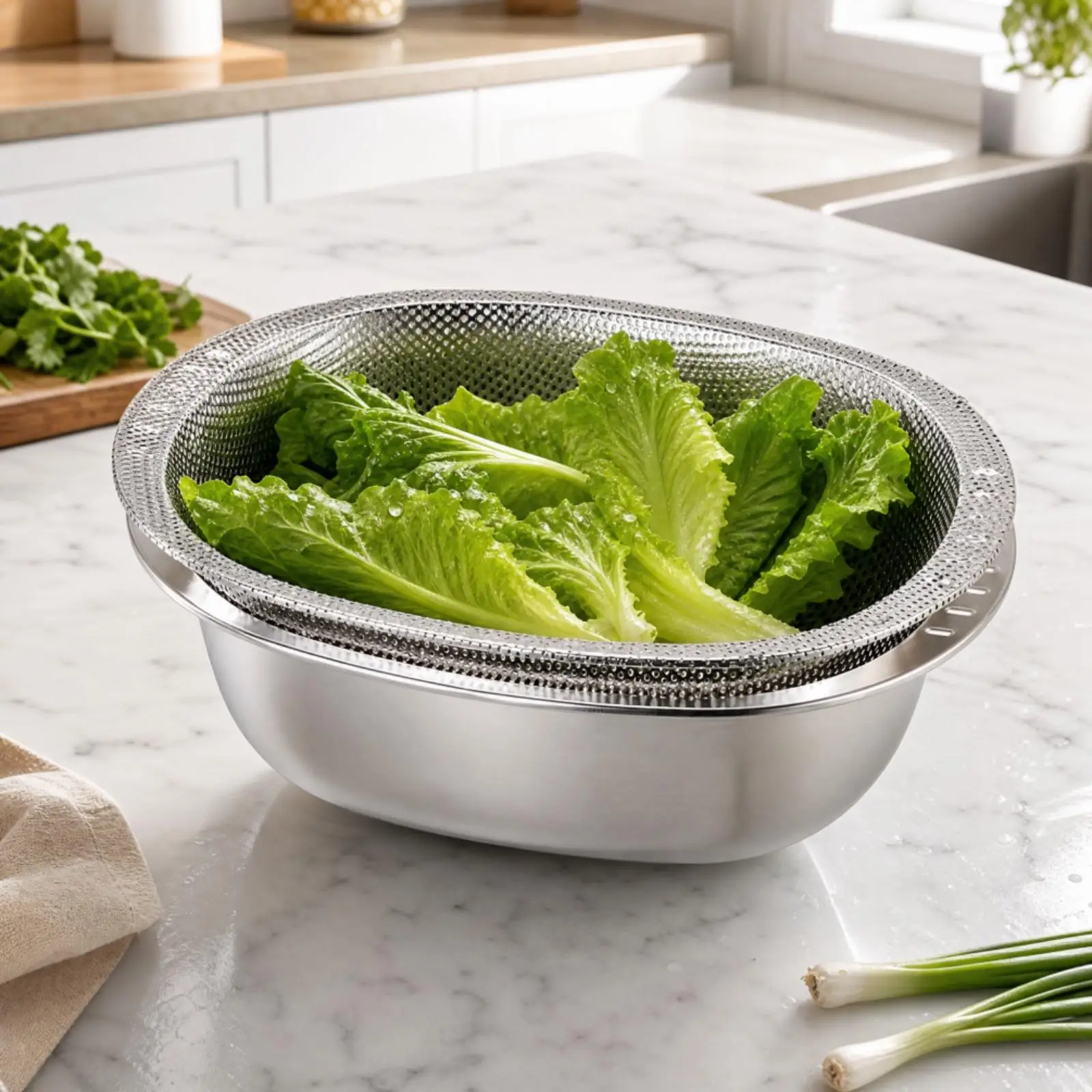Oval Kitchen Colander Strainer Bowl Set Stainless Steel Mixing Basin for Washing Produce and Draining Water