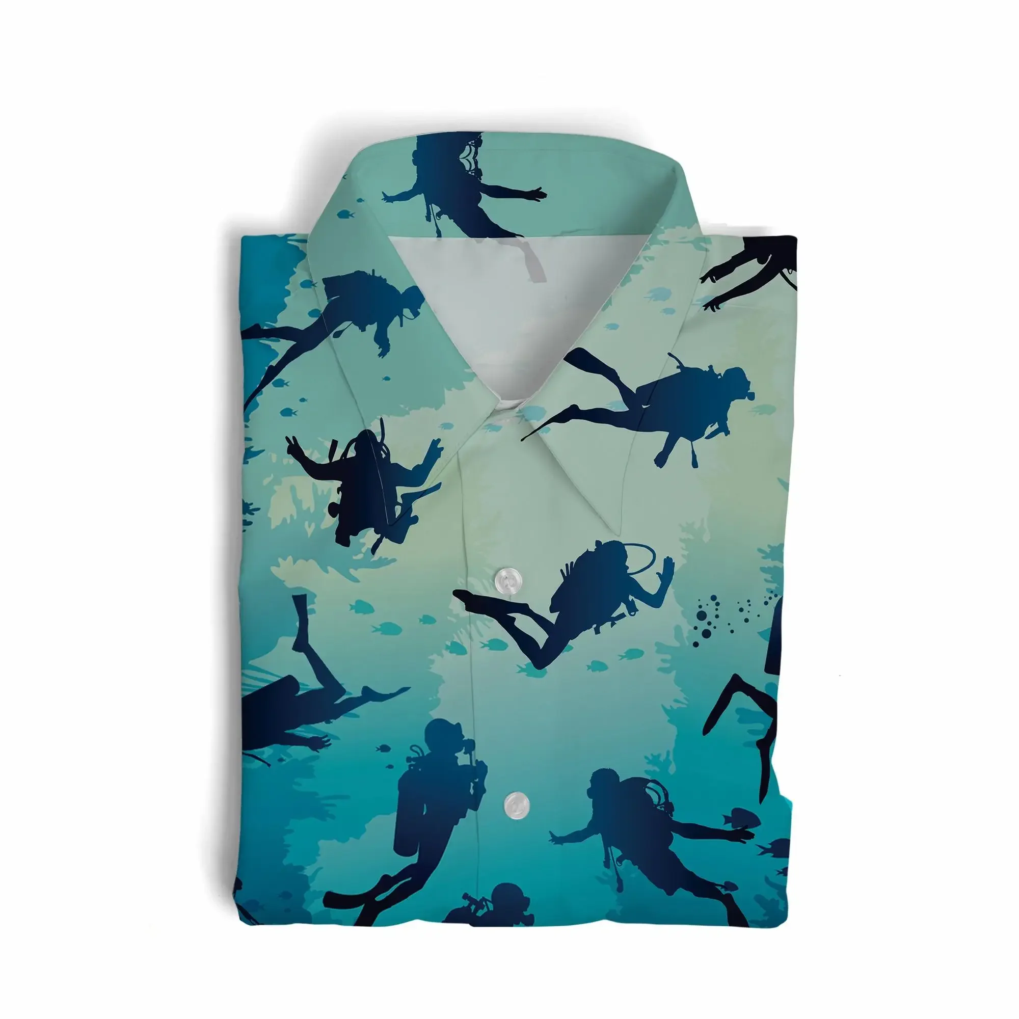 Jumeast Diving Sports Short Sleeve Hawaiian Shirt Diver Graphics Polyester Aloha Shirts Tropical Leaves Casual Man Clothing image 4