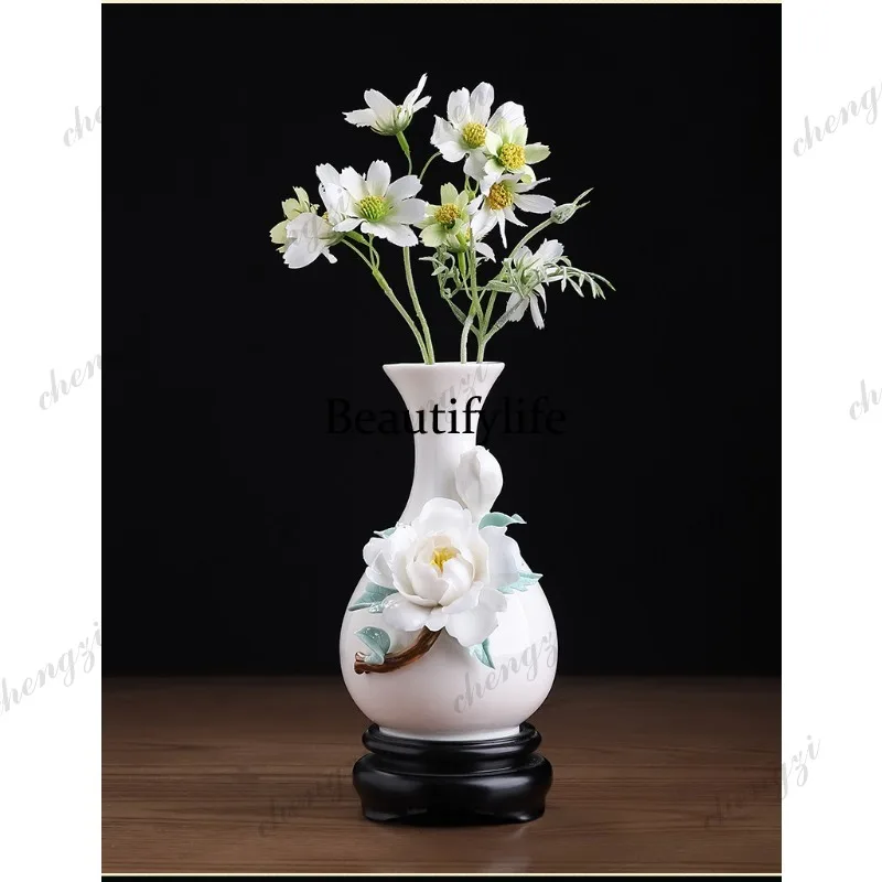 A95 new Chinese hand-squeezed ceramic peony vase flower arrangement ornament home living room office desktop decoration