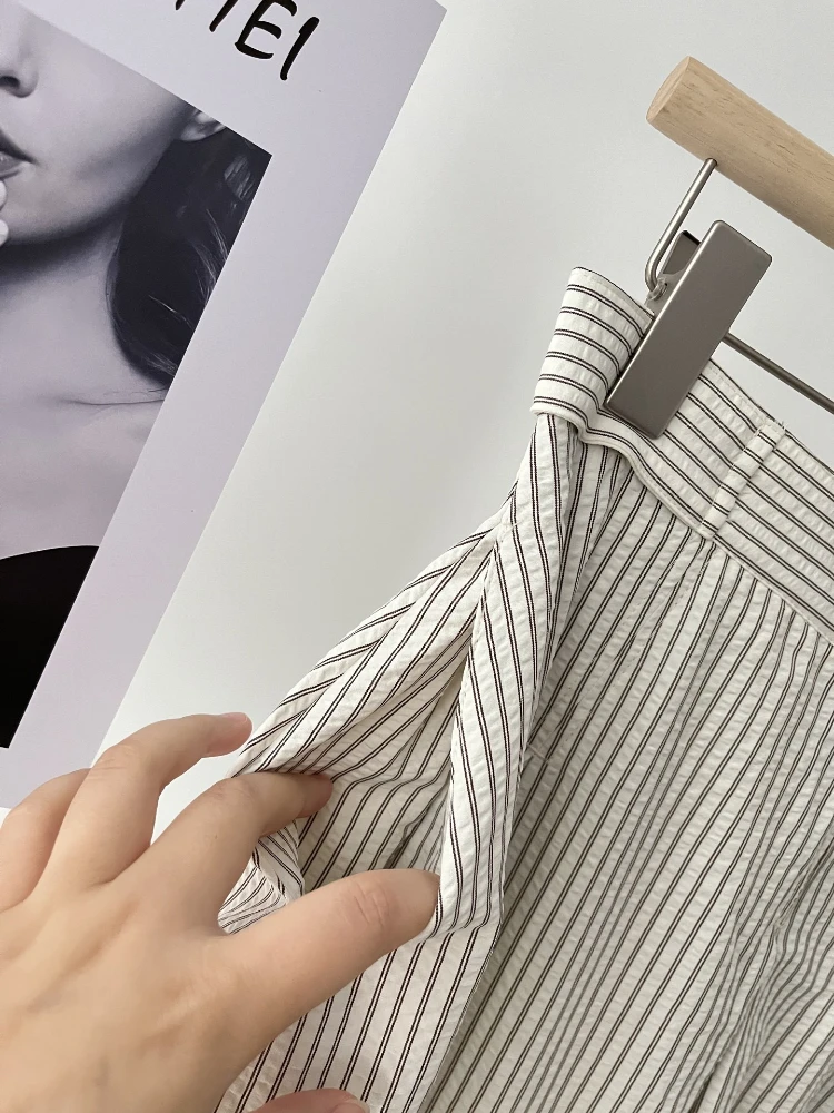 Jupe mi-longue trapèze rayée Vintage pour femmes, avec poche, taille haute, détail de boutons, jupe d'été pour le travail et l'usage quotidien