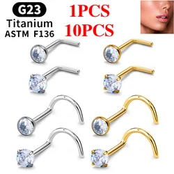 1/10PCS ASTM F136 G23 Titanium Piercing Nose Stud 20G L-Shape Nariz Studs With Zircon 2-3mm Nose Rings Nostril Piercing Jewelry