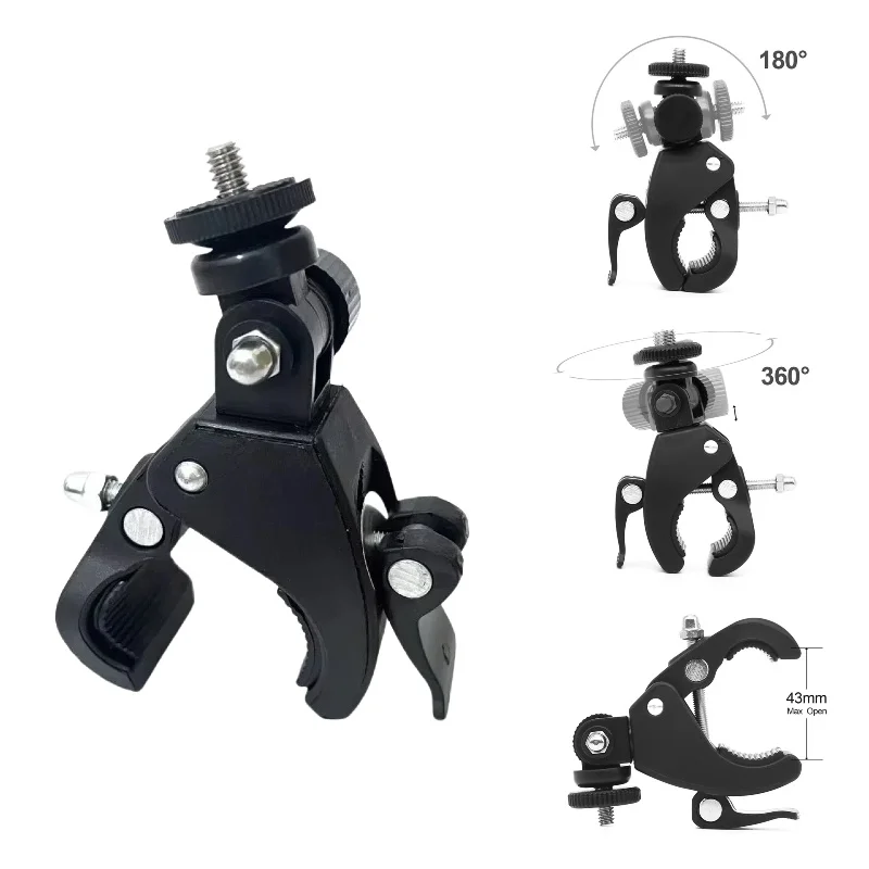 Universal 360 Degree Rotating 1/4 Camera DV Bike Bicycle Handlebar Clamp Bracket Tripod Mount Screw Clip for Sport Camera GOPRO