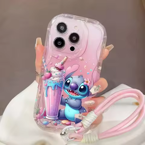 Stitch Hand Strap Case for Samsung Galaxy A56 A55 5G A15 A54 A16 A35 A14 A26 A36 S25 S24 Ultra S22 S21 Plus S23 FE Wavy Casing