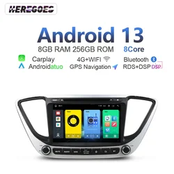 720P Carplay Auto Android 13 Car Radio GPS Player Navigation 8+256 Bluetooth RDS Wifi For Hyundai Accent Verna Solaris 2016-2020