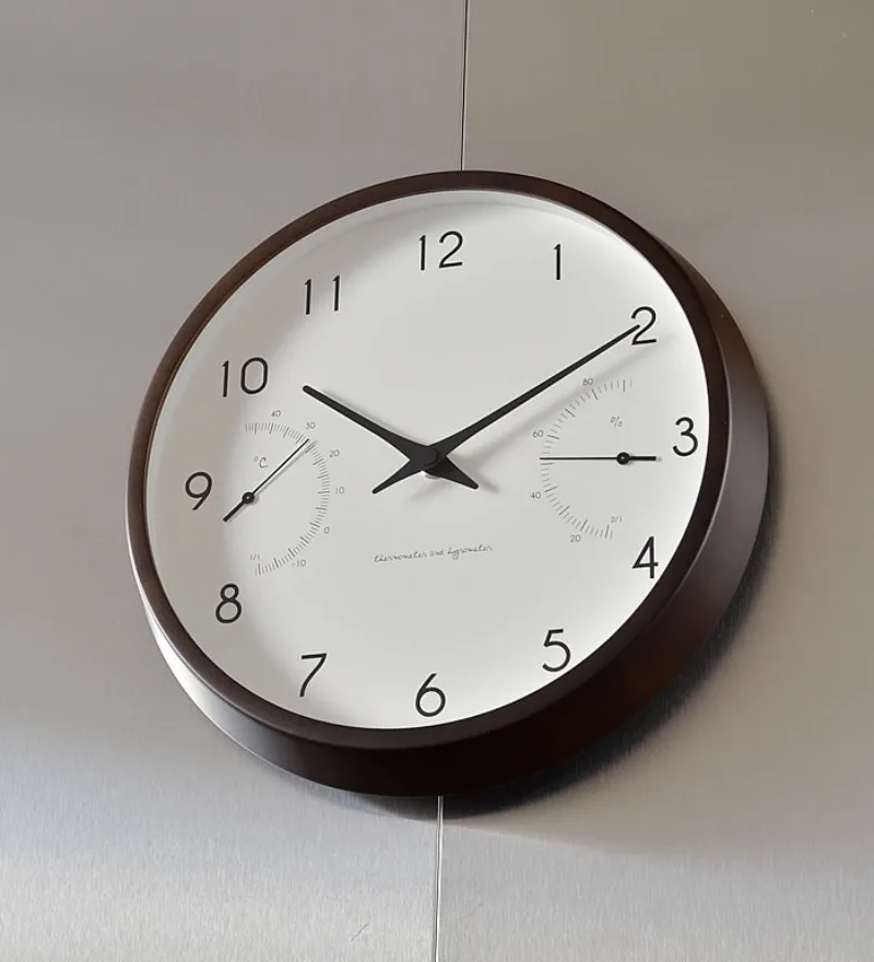 Simple Nordic, beech wall clock temperature, hygrometer 11.5 inches