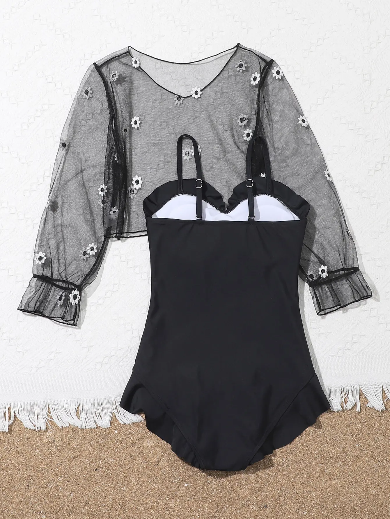 2026 Ruffle Trim One Piece Swimsuit & Cover Up Top Kids Swimwear Female Children\'s Bathers Bathing Swimming Swim Suit Beachwear