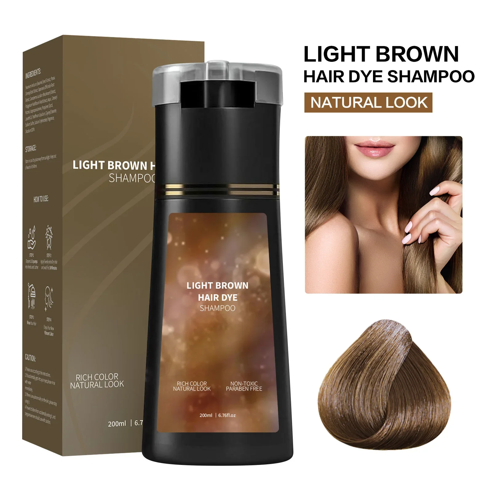 Natural Hair Dye Shampoo 200ml - Organic Ginger Formula for Gray Coverage & Shiny Color, Suitable for Men & Women.