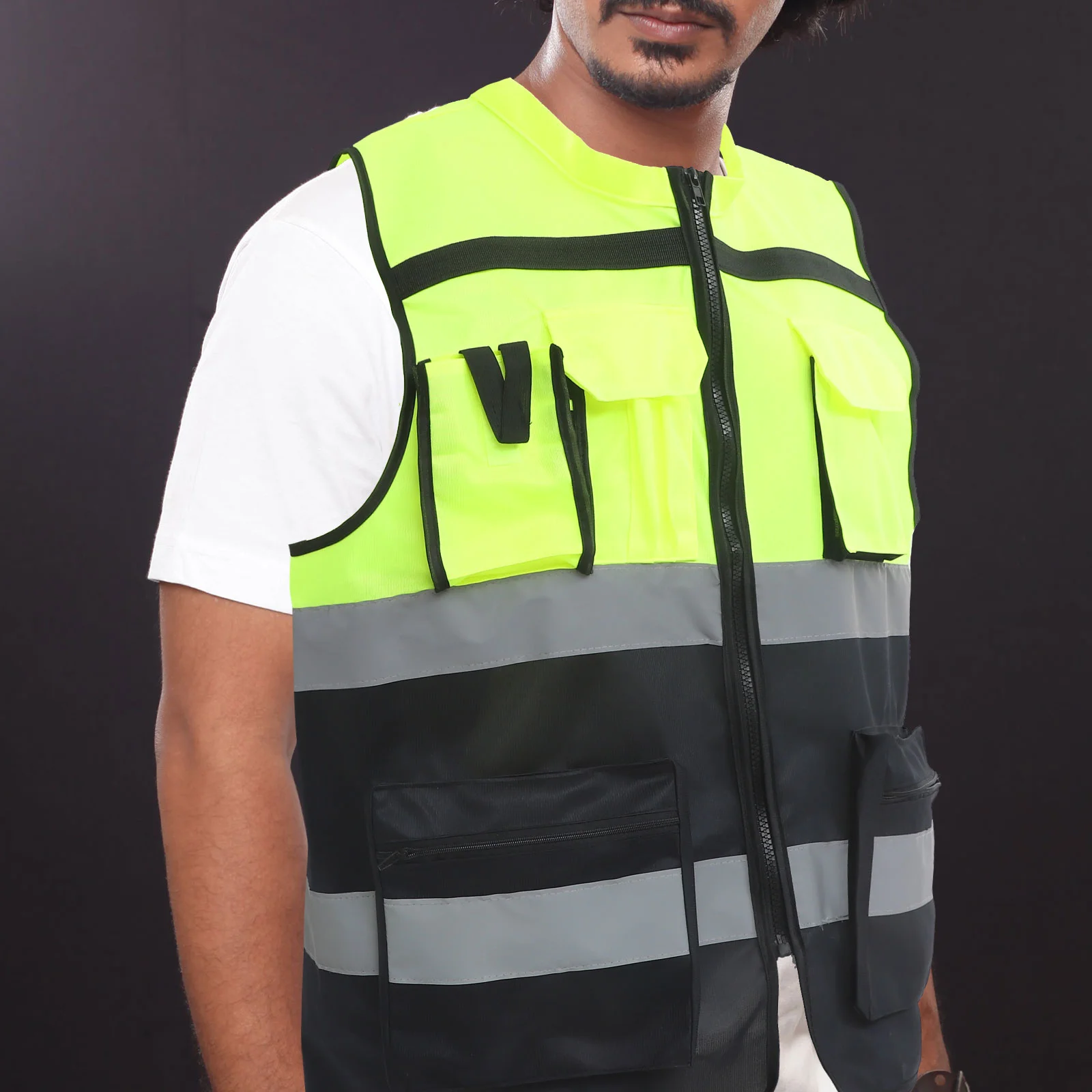 High Visibility Vest for Night Emergency Activities Compression Work Security Reflective Safety Man