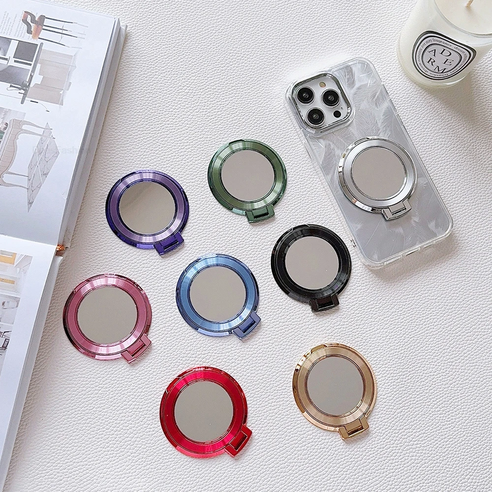 Magnetic Makeup Mirror Phone Kickstand Foldable Finger Ring Holder Detachable Phone Stand 2-in-1 Finger Grip & Desktop Kickstand