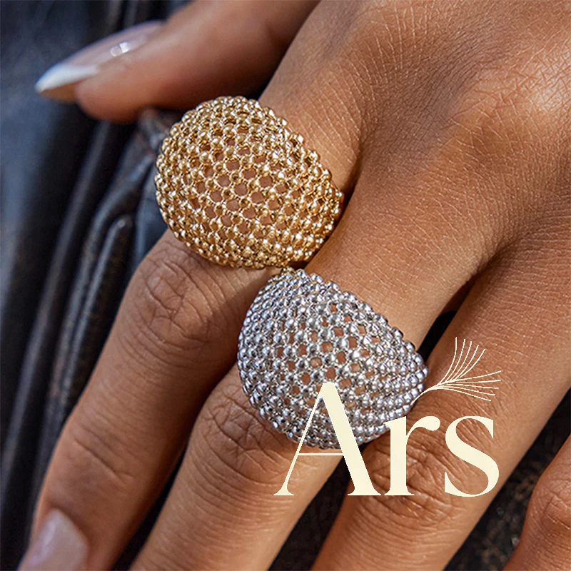 Ars 18K Gold Plated Stainless Steel Mesh Hollow Ring for Women Multi Balls Rings Minimalist Ring Non Tarnish Chunky Finger Rings