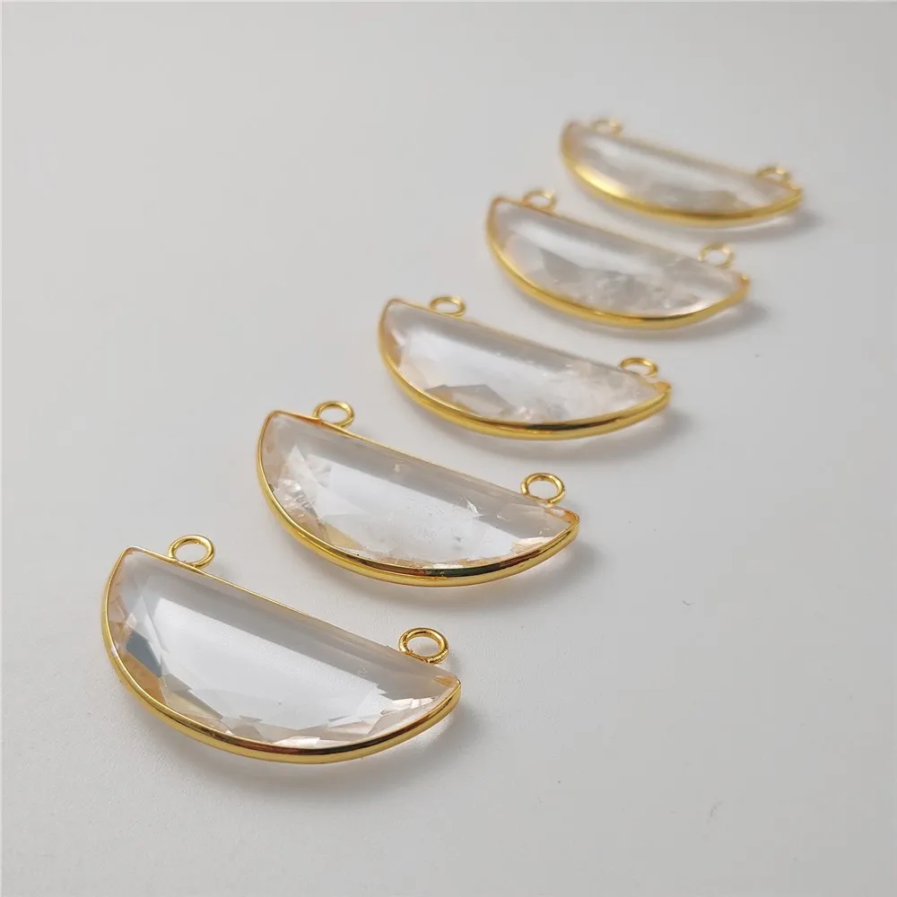 FUWO Half Moon Shape Clear Quartz Pendant Handmade Crafts Natural White Crystal Necklace Accessories PD440 5Pcs/Lot