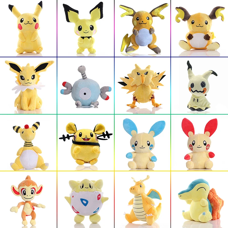 20cm Yellow Pokemon Zapdos Raichu Dedenne Doll Electric Type Pokémon Jolteon Plusle Minun Pikachu Magnemite Plush Toy Kids Gifts