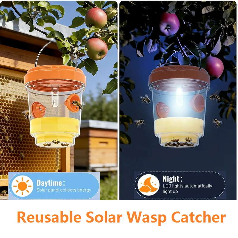 

Wasp Traps LED Bee Hornet Trap Catcher Hanging Carpenter Bee Catcher Reusable Solar Wasp Catcher Non-toxic Insect Control Tools