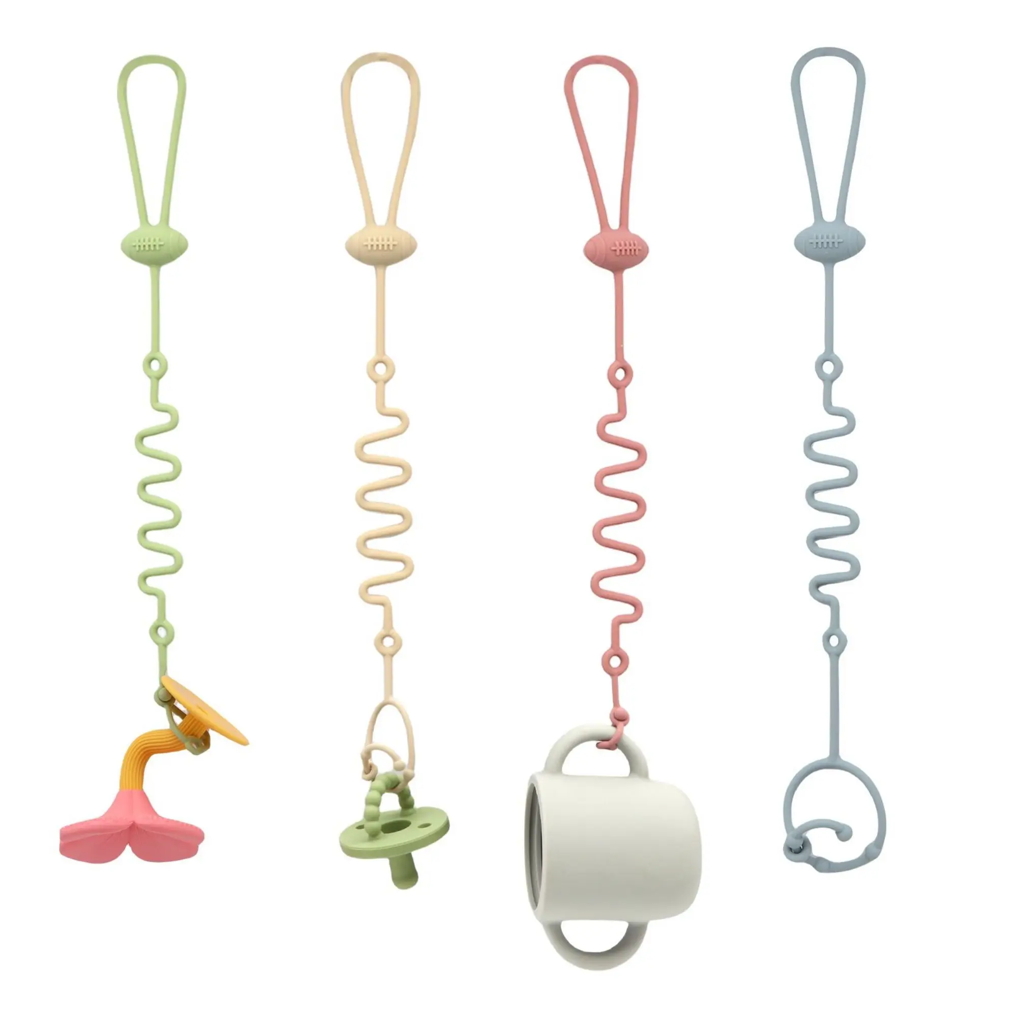 Adjustable silicone nipple clip; food-grade silicone nipple band with clip to secure nipples, teethers, and small toys.