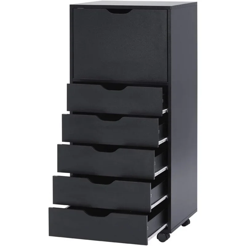 Optimized ,, and Clothing Storage! Carly Tall Design 6-Drawer Black File Cabinet on Wheels: Elevate Your Organization with