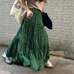Green Skirt with Floral Patterns Women's New Spring Summer 2025 Collection Large Hanging Hem Skirt Tulle Skirt
