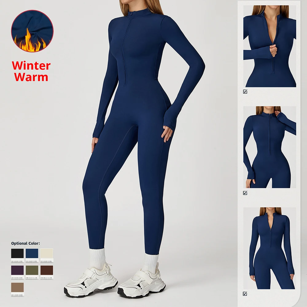

Women's Fleece-Lined Long Sleeve Unitard Thermal Yoga Bodysuit Sports Catsuit for Running Workout Outdoor Winter Training Wear