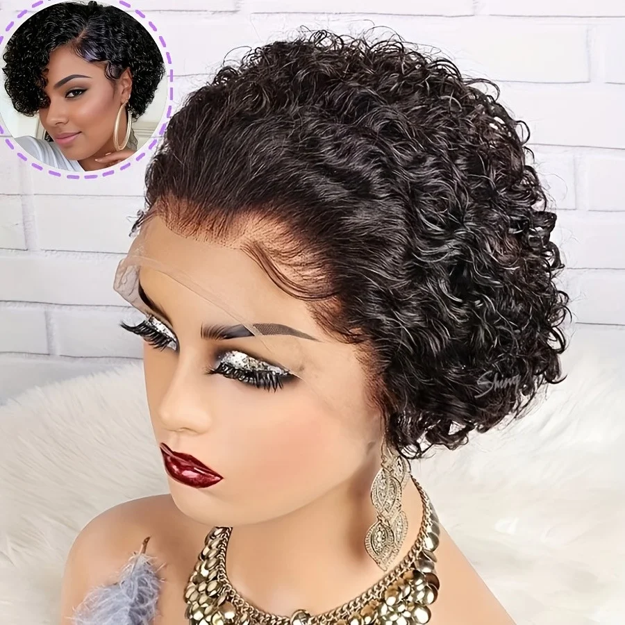 Pixie Cut Wigs Human Hair Short Curly Lace Front Human Hair Wigs Brazilian 13x4 Transparent Lace Wigs Water Wave Bob Wig