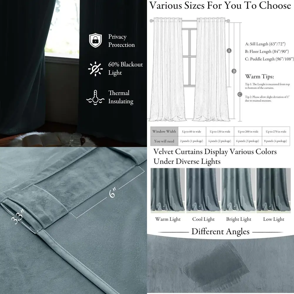 102 cortinas de terciopelo azul piedra, juego de 2 paneles para dormitorios y salas de estar, aislamiento térmico suave y opaco, diseño de pestaña trasera, 52