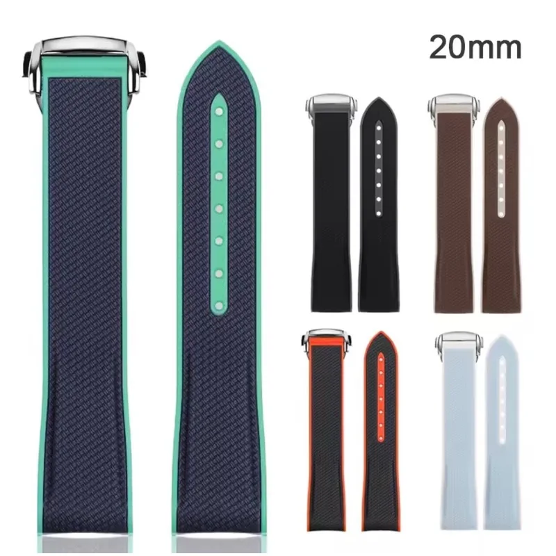 Premium Two-Tone Silicone Strap for Omega Swatch Planet Seamaster 300 20mm Honeycomb Texture Soft Flat Replacement Watch Band
