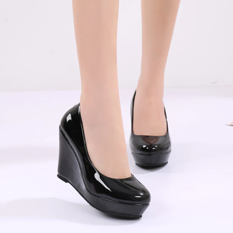 Size 31-42 Summer New Wedge Shoes Women High Heel Thick Bottom Platform Shoes Patent Leather