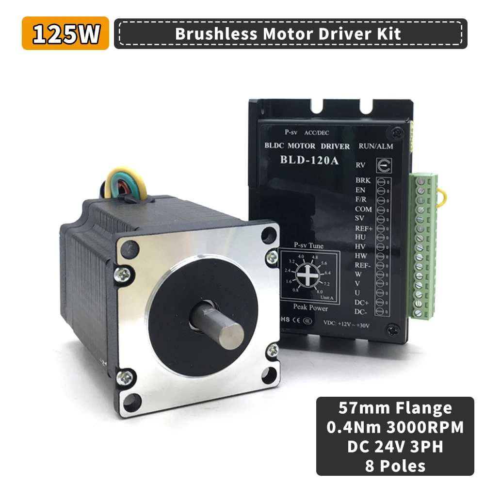 Imagem -02 - Bldc Nema23 Kit de Motor sem Escova Motor de Eixo Quadrado Flange de 57 mm 3000rpm Fases Pólos 125w 188w 0.4nm 0.6nm dc 24v