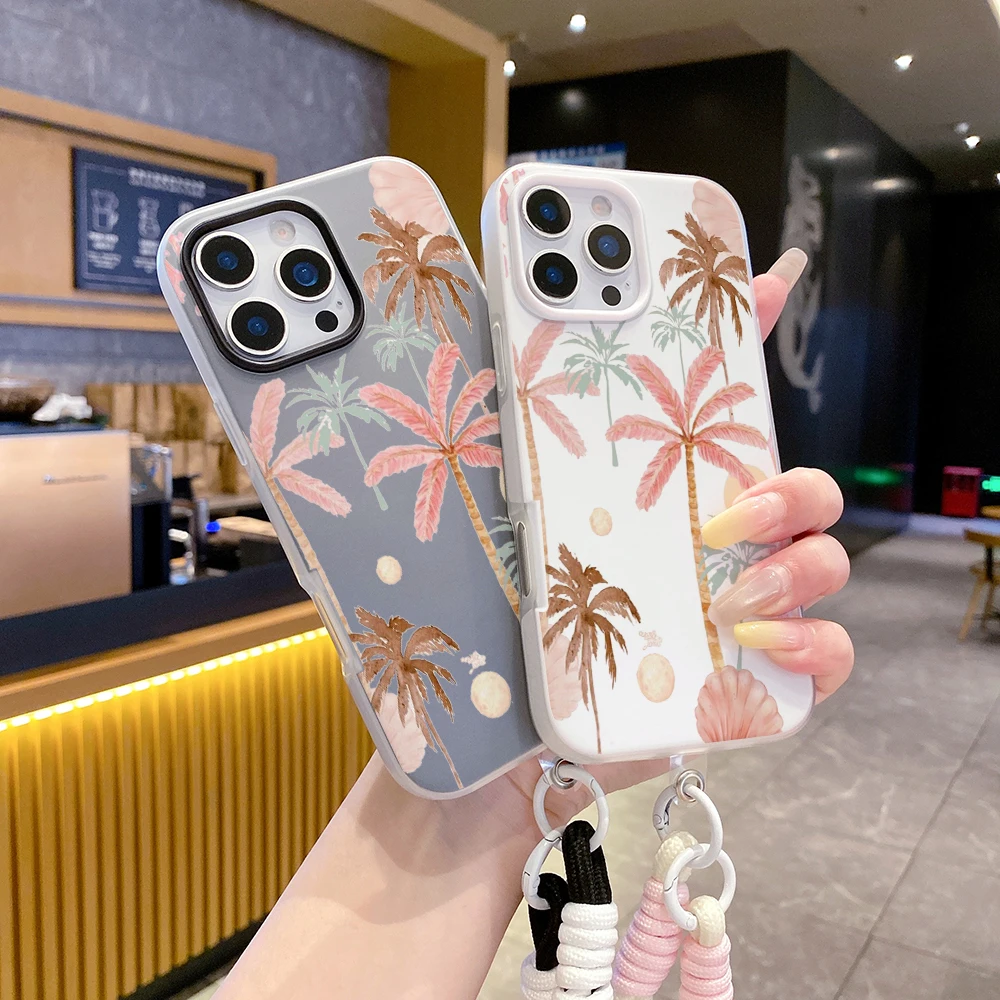 Handschlaufe 2-in-1 Handyhülle für iPhone 17 11 13 12 14 15 16 Pro Max XS XR X 17 Air 7 8 Plus Island Coconut mit Lanyard-Abdeckung – Detail 6