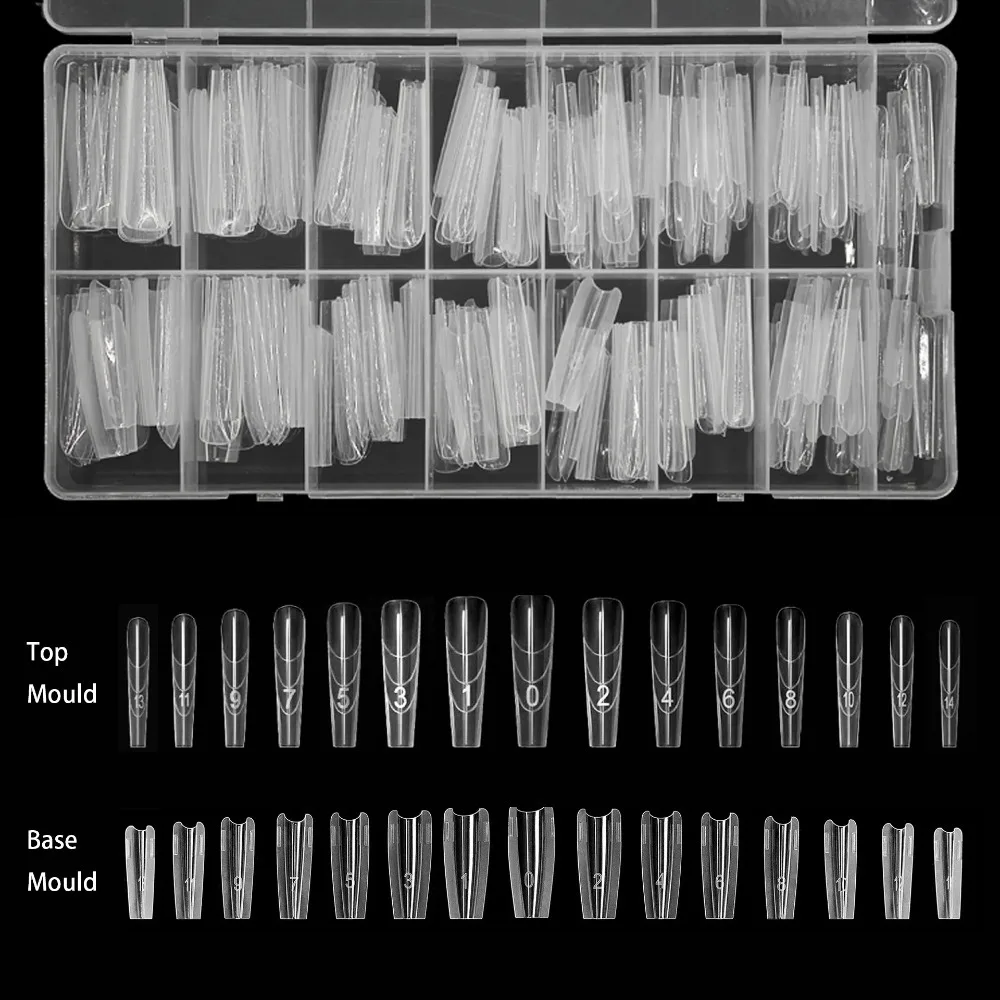 240Pcs Long Coffin Nail Mold Set for Quick Nails Extension 15 Sizes Plastic No Paper Forms Needed image 3