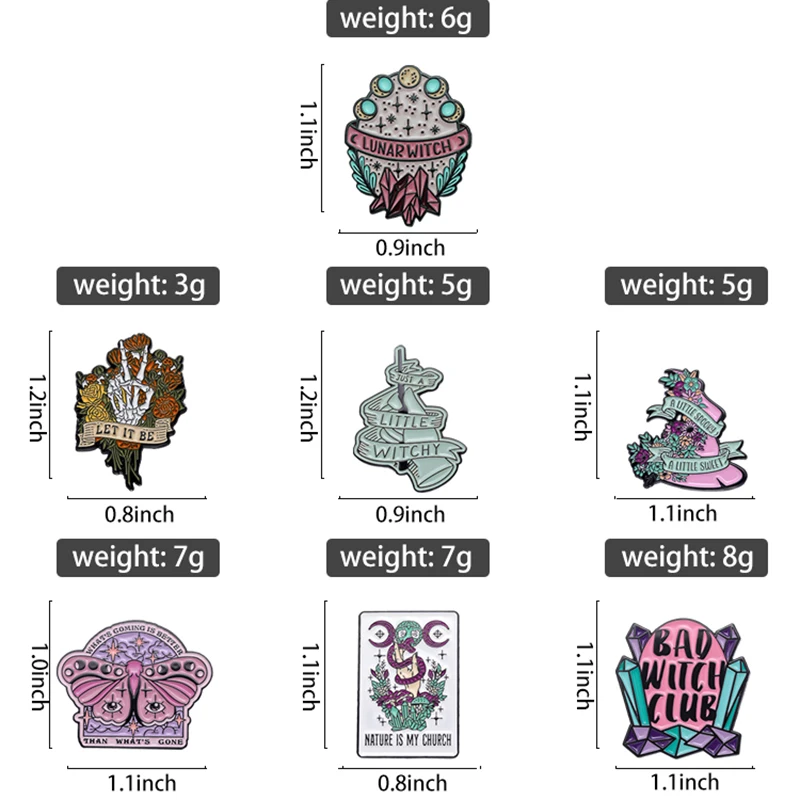 Эмалированная булавка клуба плохой ведьмы на заказ, фаза Луны, бабочка, скелет, шляпа, брошь, значки на лацканах, панк, готические украшения, подарок для детей, друзей