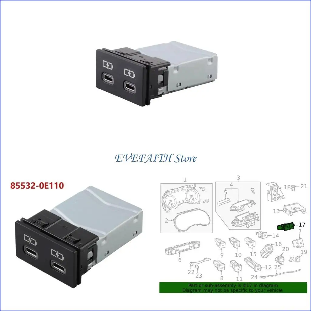 

124B Car USB Port Adapter Replace 85532-0E110 855320E110 for 2021-2022