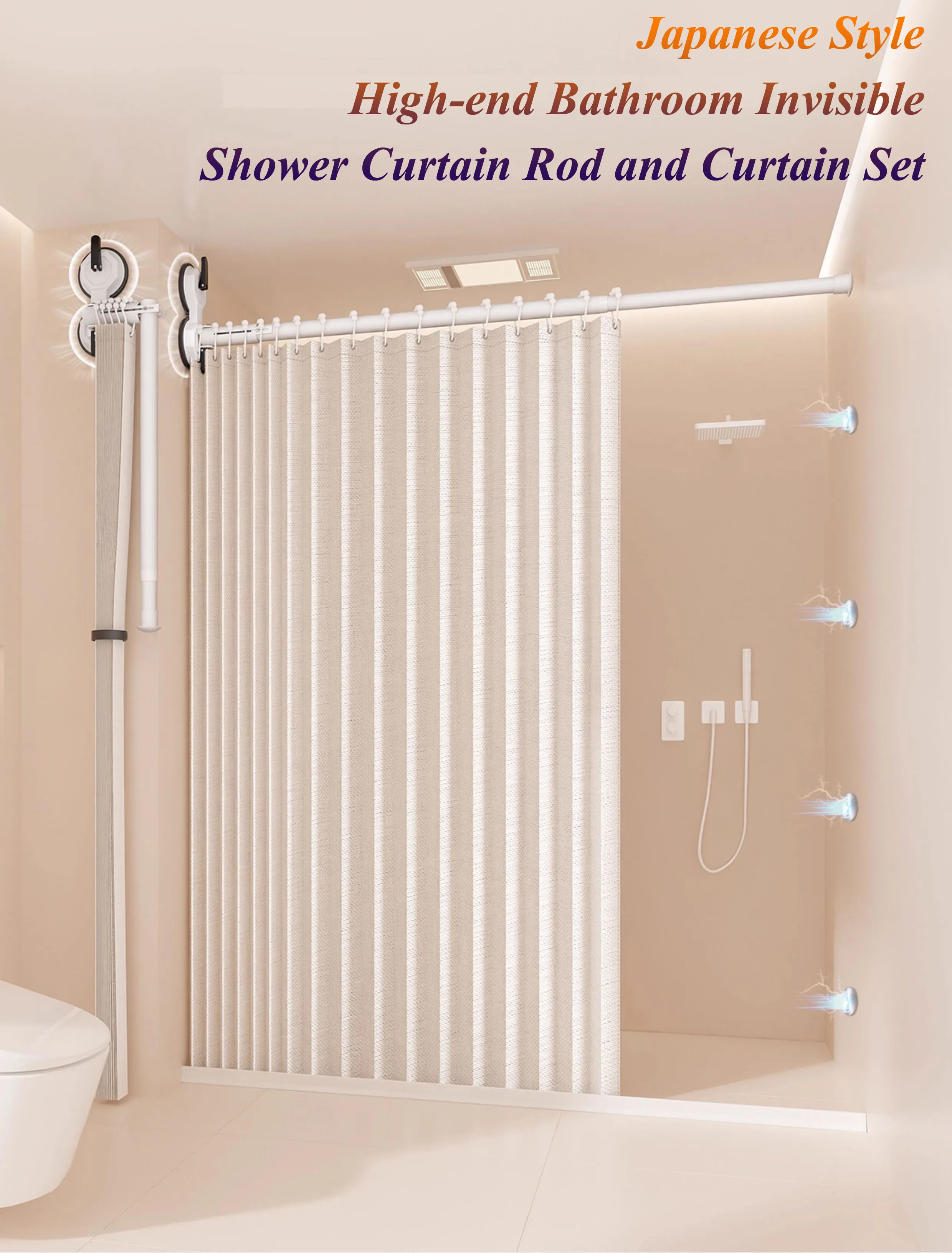 

High-End Invisible Foldable Shower Curtain Rod Set No Drilling Wet And Dry Separation Partition for Bathroom