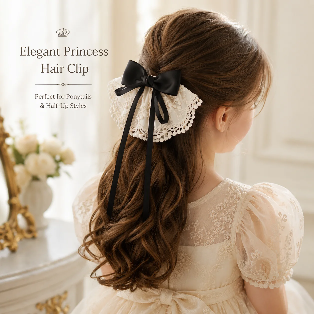 New Lace Bow Streamer Hair Clip Back Head Top Clip Elegant Princess Ponytail Holder Sweet Hair Accessories