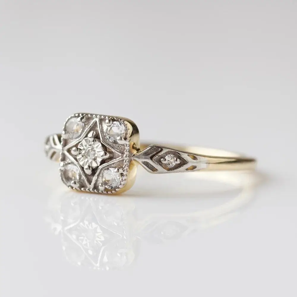 Luxury-Sleek Two-Color Square-Set Multi-Precious-Stone Copper Jewelry Ring for Women, Suitable for Formal Events.