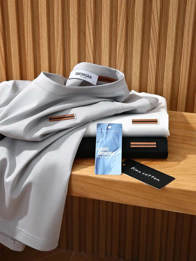 Luxury Italian Style Liquid Ammonia Double-Sided Silk Cotton Summer Men's  Color Short Sleeve Base T-Shirt in Gift Bag