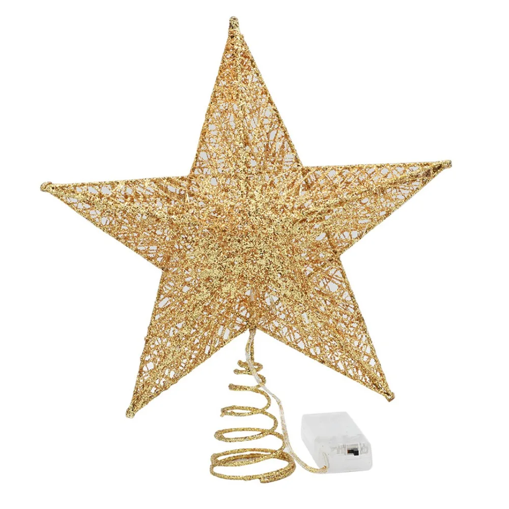 

New Five-pointed Star LED Christmas Tree Top Glitter with Lights Lighting Props Iron Xmas Decoration Lighted Tree Topper