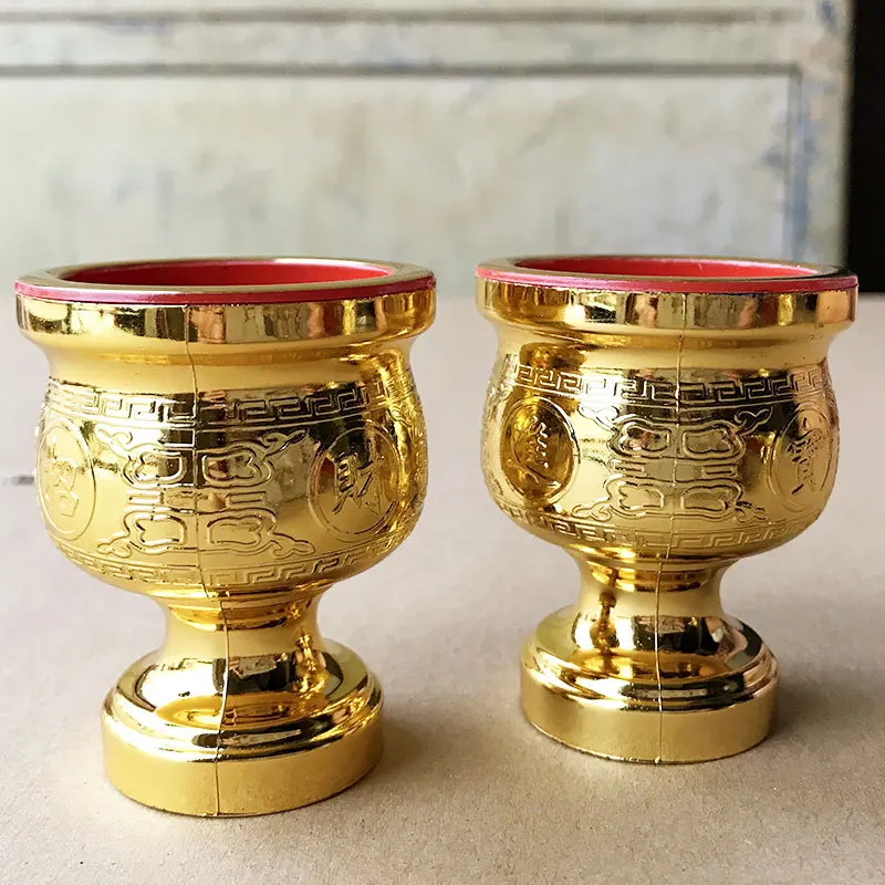Cz double-layered tall plastic wine  offering water cup in front   bring in wealth and treasure double-layered offering