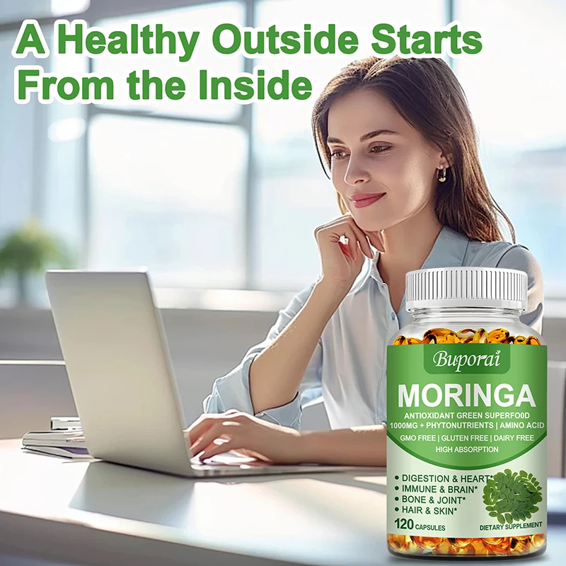 Moringa Capsules 1000mg - Supports Immune and Digestive Health, Boosts Energy Levels, Antioxidant