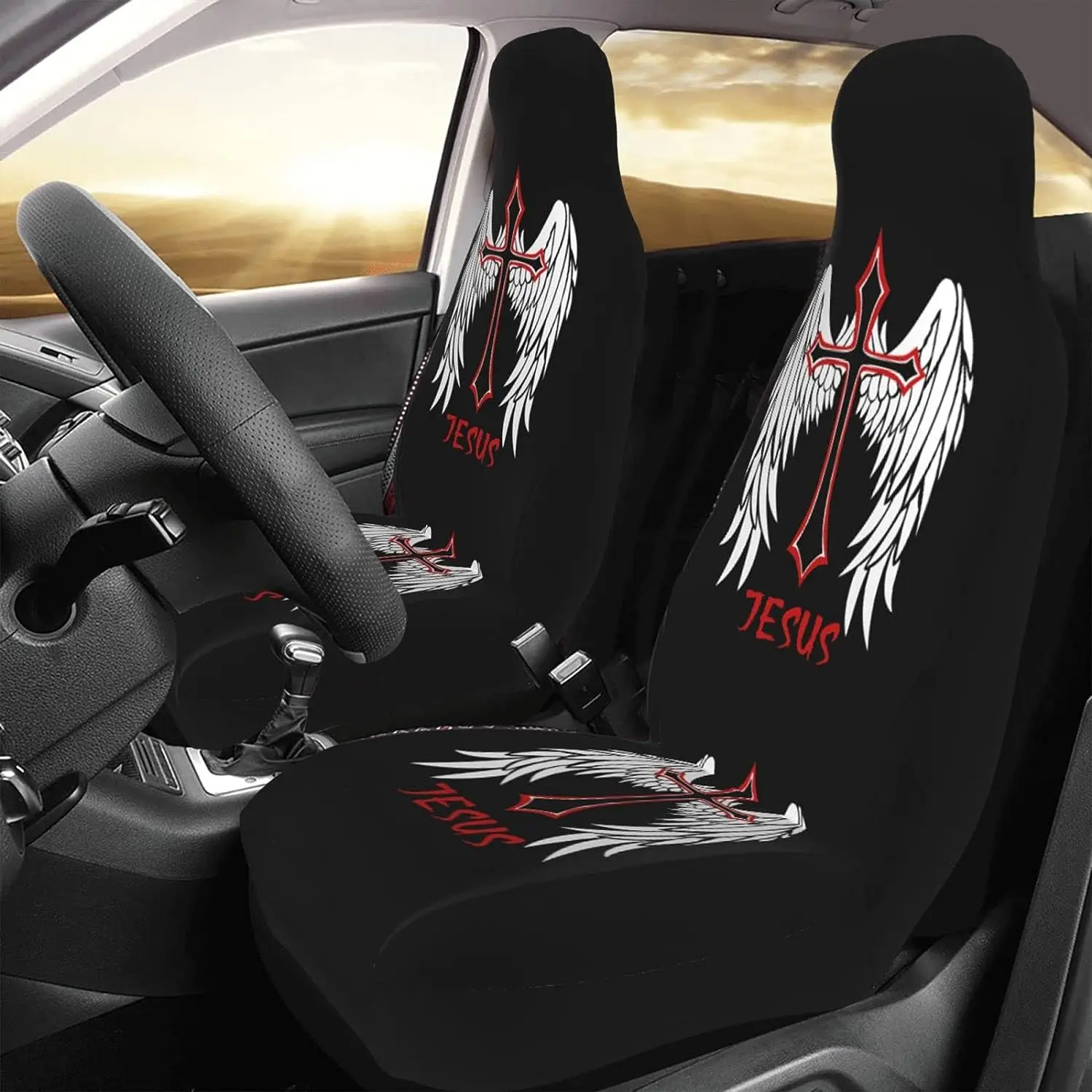 Religious Christian Faith Jesus Car Seat Cover for Men Women Front Seats Protectors Universal Fit Most Cars Suvs and Trucks 2 Pc