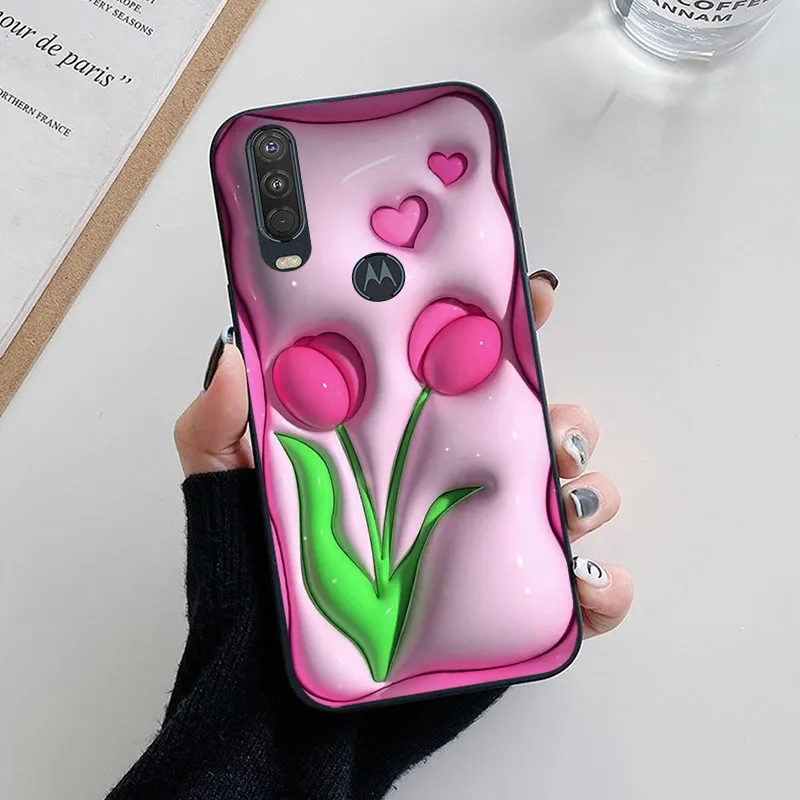 For Motorola Moto One Action Case Lovely Cartoon Flower Slim Soft Silicone Phone Cover For Moto One Vision Funda Coque