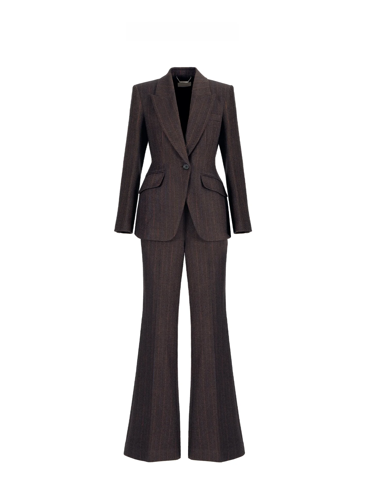 

Костюм женский Maggie Ma: шерстяной, в коричневую полоску, с брюками клеш на высокой талии, осенний, для офиса, с длинным рукавом, стандартной длины