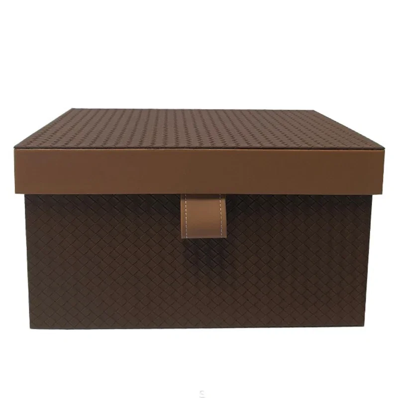 Clothes Storage Box Large Accessories Organization Boxes Leather Organizer Bin Woven Pattern Home Decoration Organizers with Lid