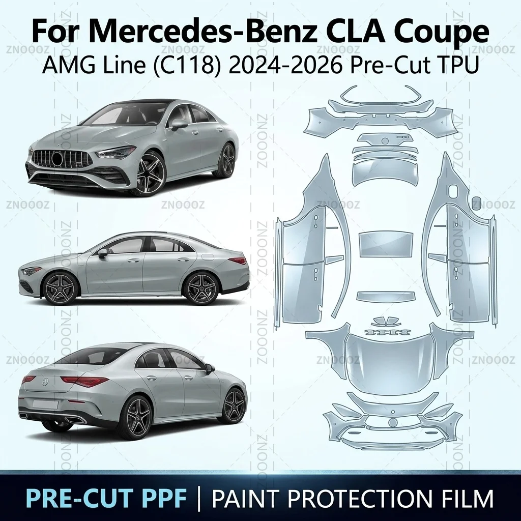 For Mercedes-Benz CLA Coupe AMG Line (C118) 2024-2026 Pre-Cut TPU PPF Paint Protection Full Vehicle Glossy Clear Matte Black
